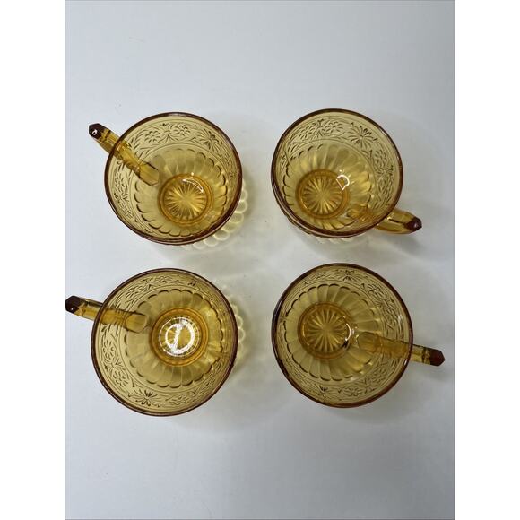 Set of 4 Vtg. Indiana Glass Amber "Daisy" Tea/Coffee/Punch Cups - Picture 5 of 6